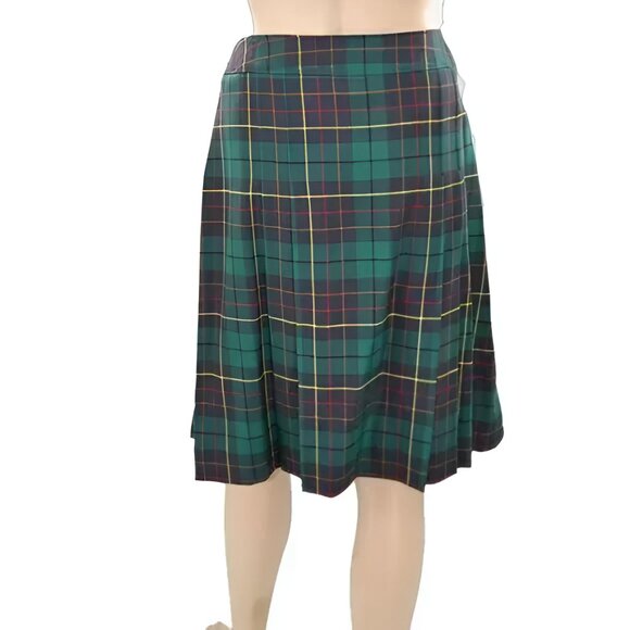 Vintage Pendleton Christmas Holiday Blue Green Red Plaid Pleated Wool Skirt 16 P - Picture 4 of 5